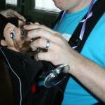 your dad practising baby handling with the baby bjorn