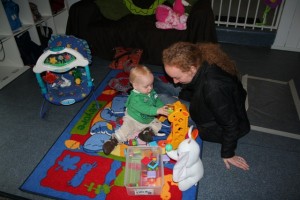 first day at daycare - playing with the blocks