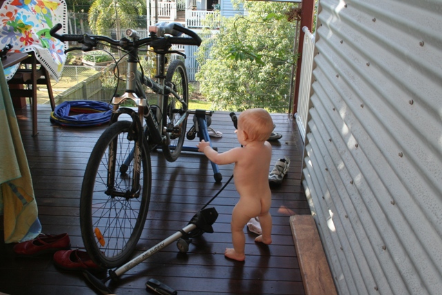 bike maintenance by the baby
